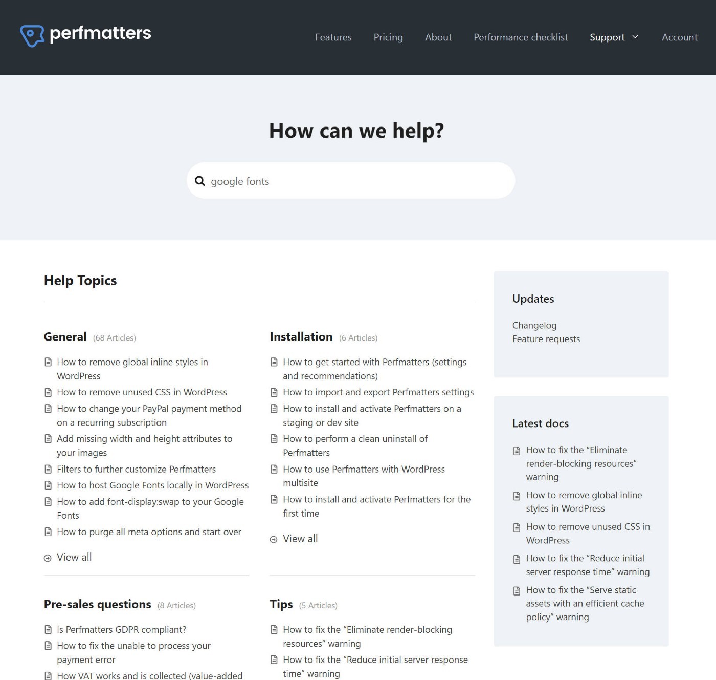 Perfmatters usando Heroic Knowledge Base