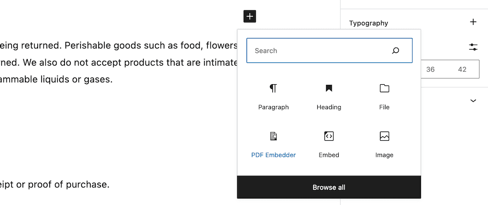 PDF 嵌入器块。