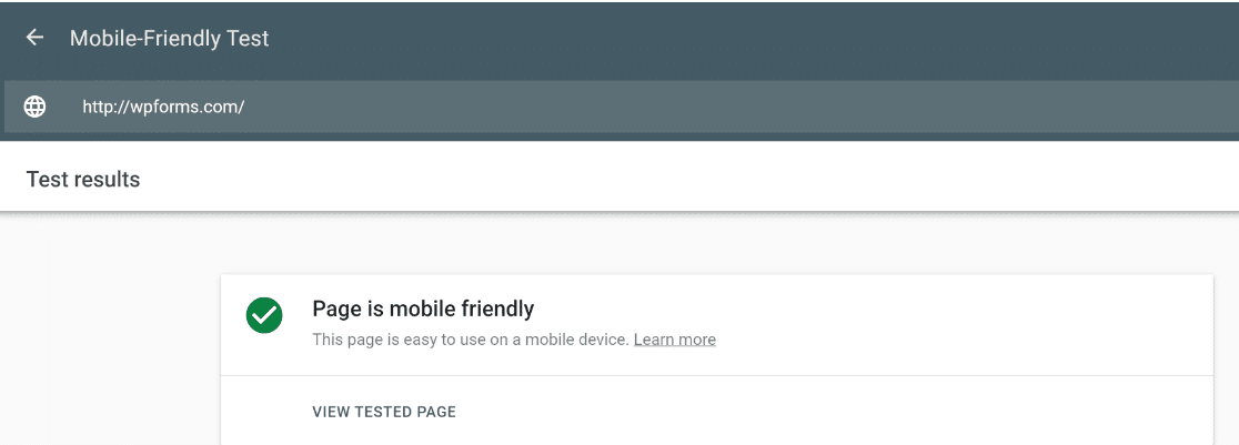 WPForms mobile friendly test