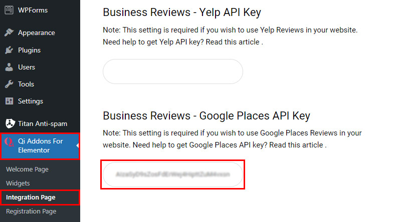 Google Places API key