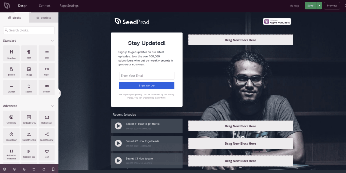 ตัวอย่างหน้า Landing Page ของ SeedProd Podcast