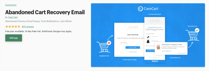 Panier d'entretien Shopify Abandoned Cart App