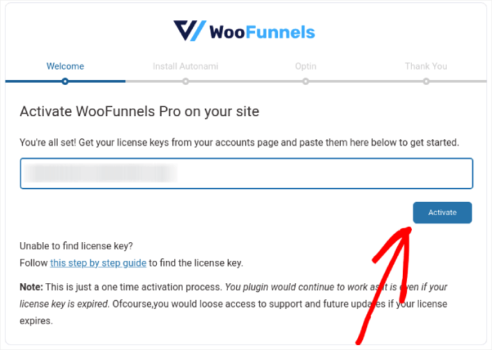 Активировать WooFunnels