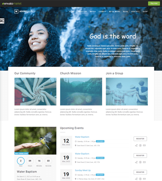 Motyw WordPress Adore Church