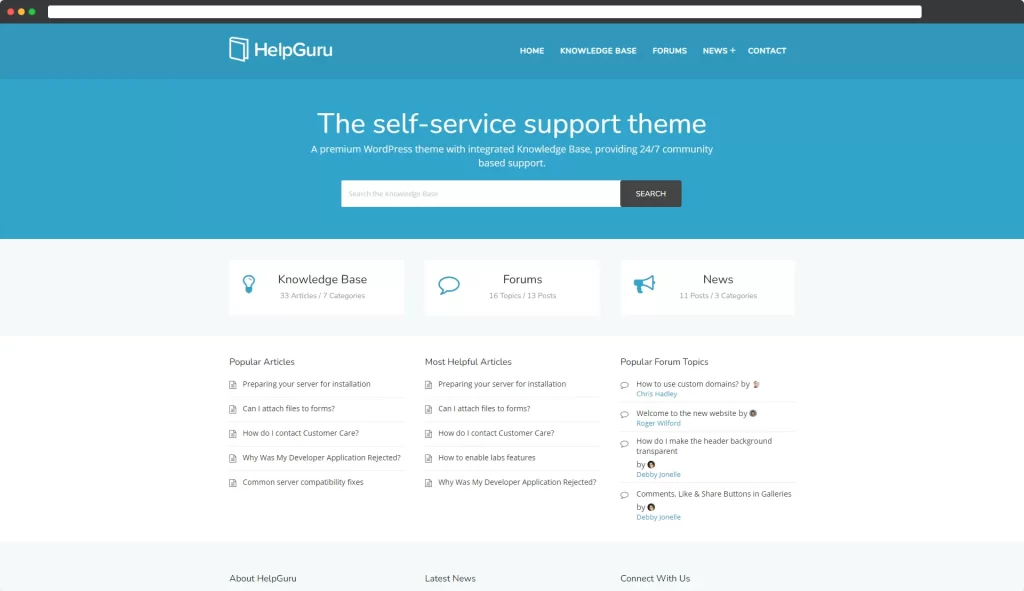 HelpGuru - Um tema WordPress de base de conhecimento de autoatendimento
