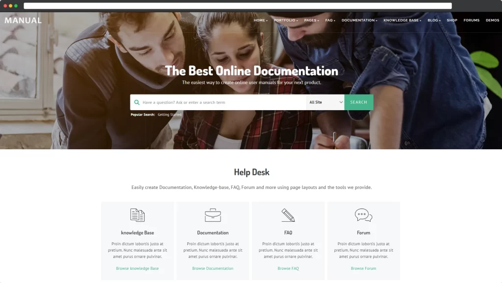 Manual - Documentação, Base de Conhecimento e Educação Tema WordPress