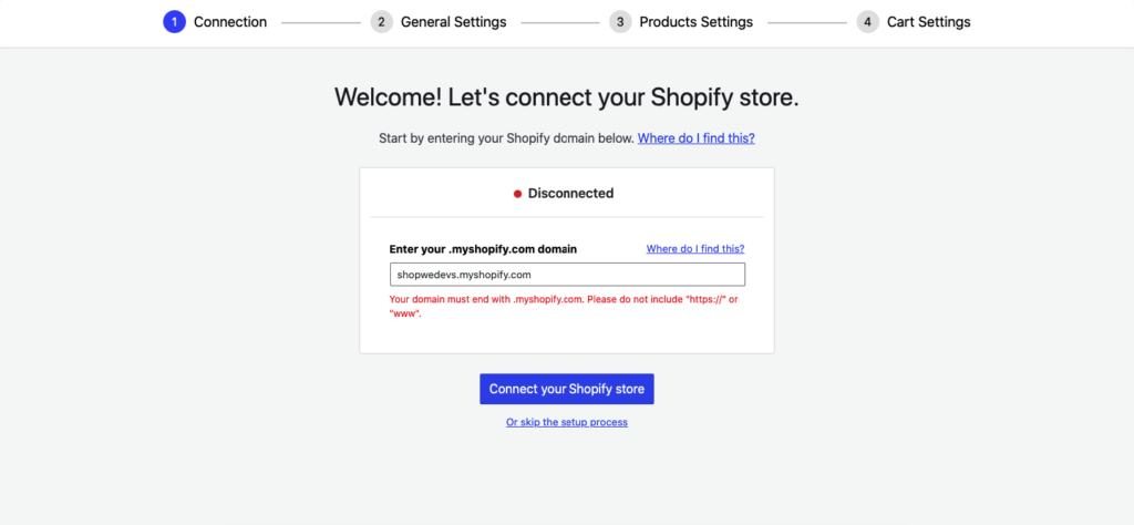 Conecte ShopWP con Shopify SIte