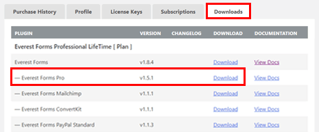 ดาวน์โหลด Everest Forms Pro ไฟล์