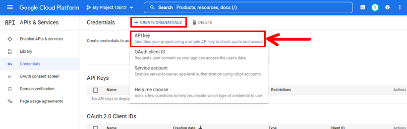 Membuat Kredensial dan API