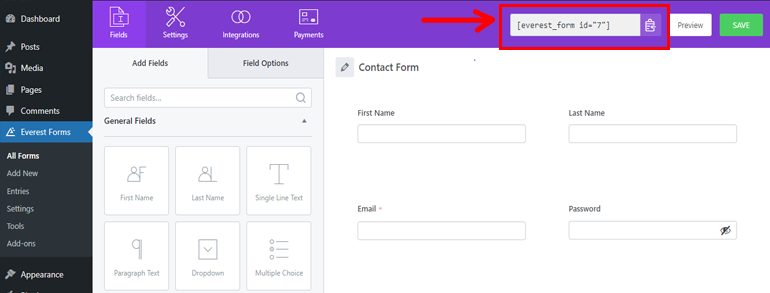 Formular Shortcode