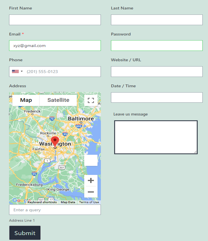 Visualizzazione del modulo di contatto con Google Maps