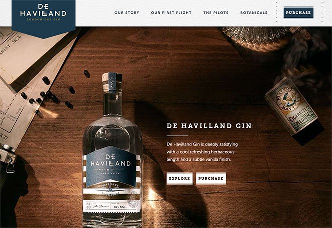 De Havilland Gin ecommerce landing page