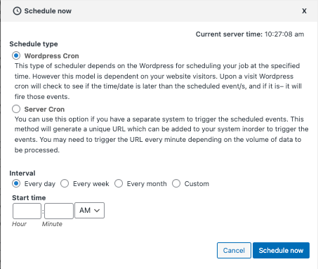 Zaplanuj typ importu 1. Zaplanuj za pomocą WordPress Con 2. Zaplanuj za pomocą Server Con