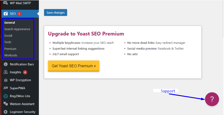 Pulsante Supporto Yoast - Classifica matematica contro Yoast