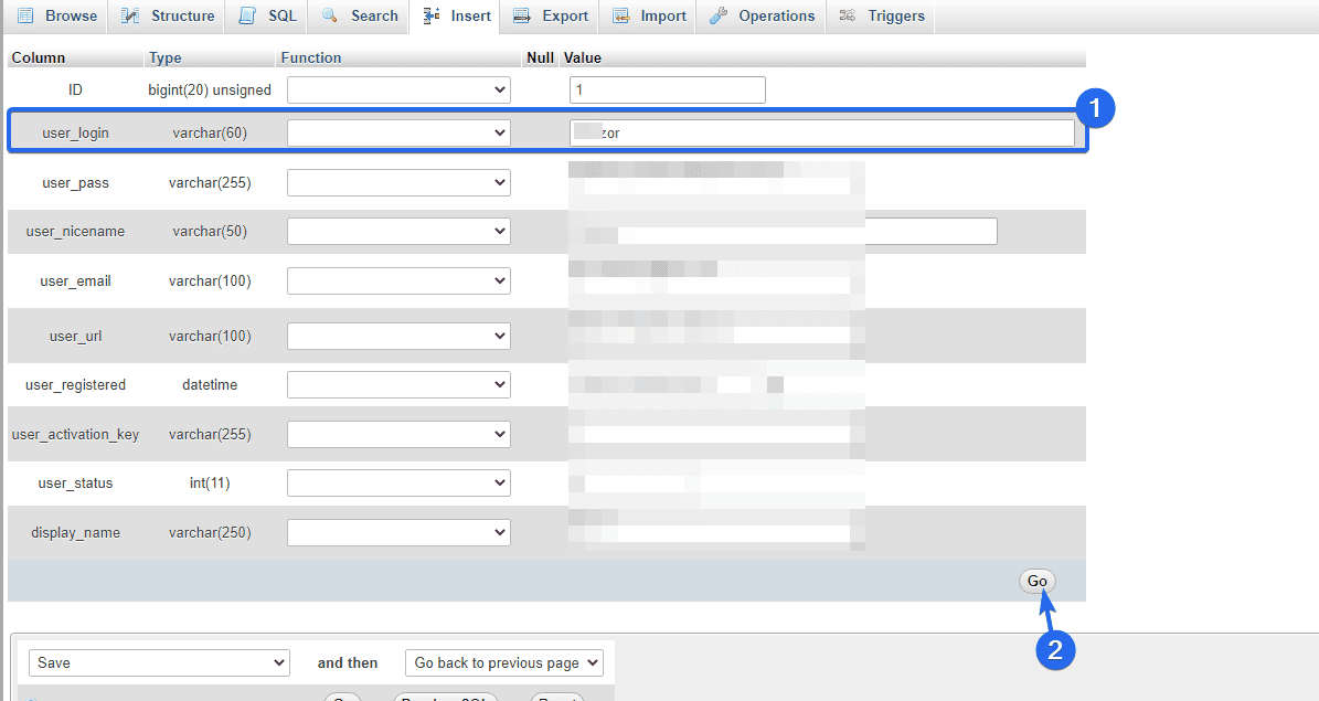 在 user_login 字段中輸入用戶名並單擊 Go - woocommerce 漏洞