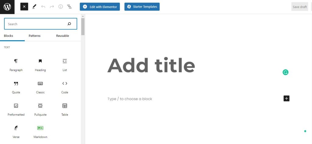 Editor de bloques de WordPress para agregar nuevas publicaciones