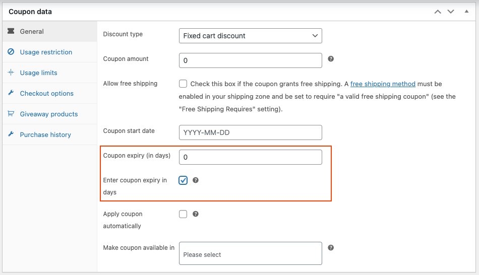 Impostazioni di scadenza dei coupon in Smart Coupon per WooCommerce