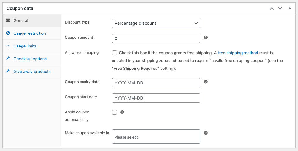 WooCommerceのスマートクーポンの基本バージョンの一般設定