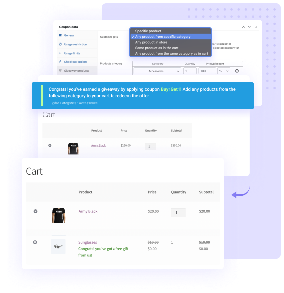 Cupons WooCommerce BOGO com cupons inteligentes para plugin WooCommerce