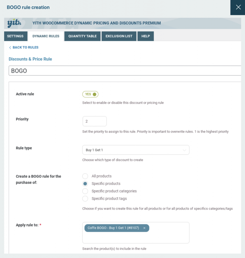 قم بإعداد BOGO Coupons مع البرنامج المساعد YITH WooCommerce الديناميكي للتسعير والخصومات