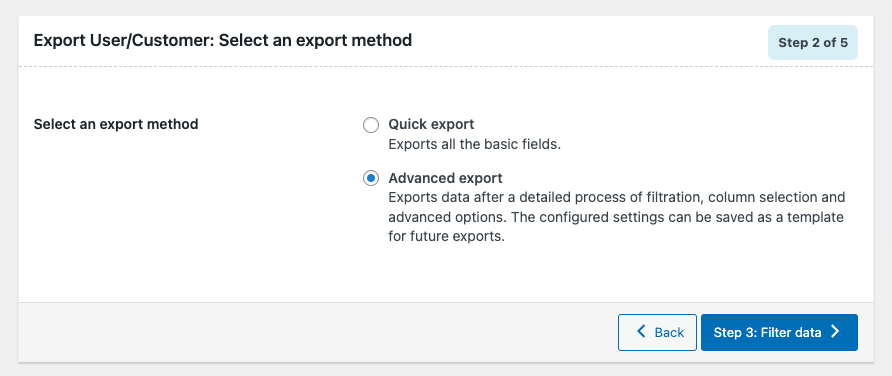 Exportar usuarios Paso 2: seleccione un método de exportación