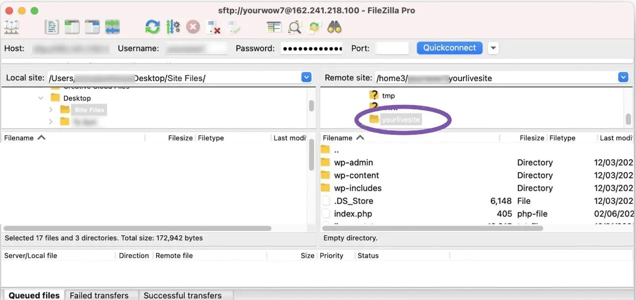 file situs seperti yang ditunjukkan dalam filezilla