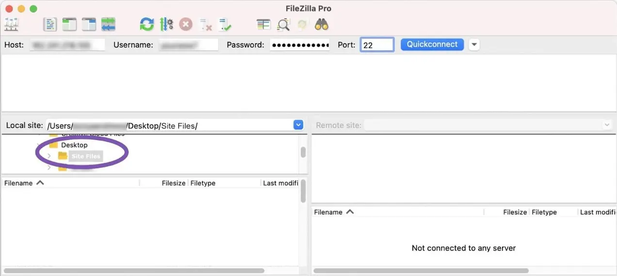 menemukan file situs melalui filezilla