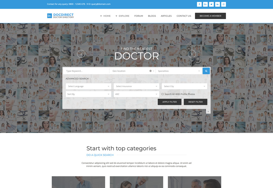 DocDirect - tema WordPress de diretório médico