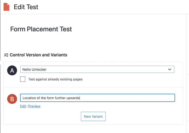 Création du test d'emplacement du formulaire de page