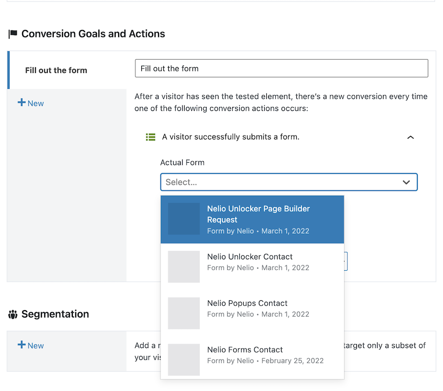 Définition de l'objectif et action de conversion du test