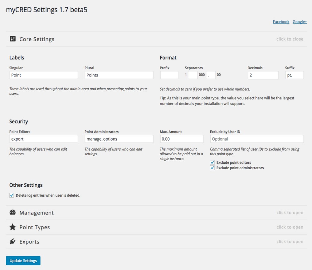 myCred otras configuraciones