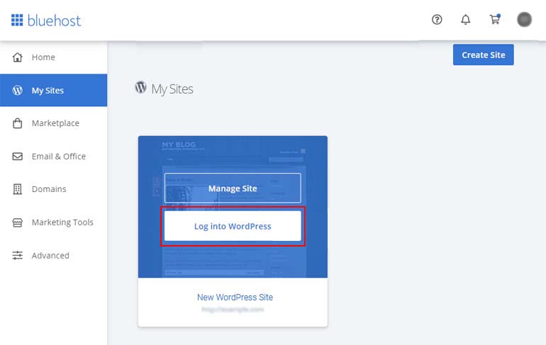 قم بتسجيل الدخول إلى WordPress من Bluehost