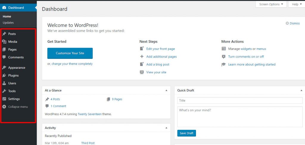 WordPress-Dashboard