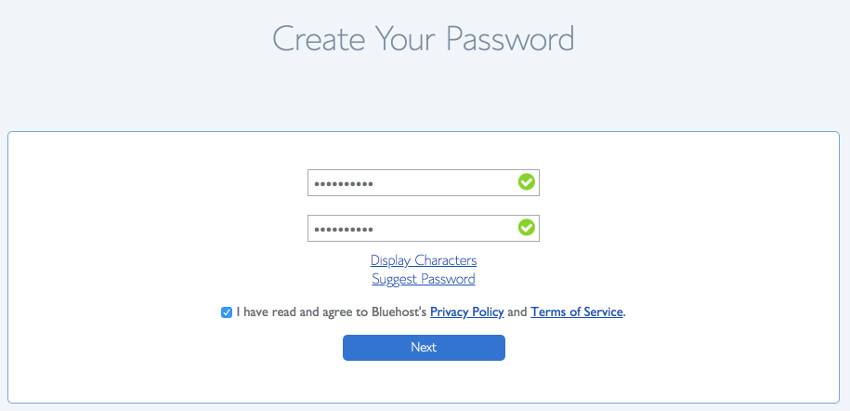 إنشاء كلمة مرور Bluehost