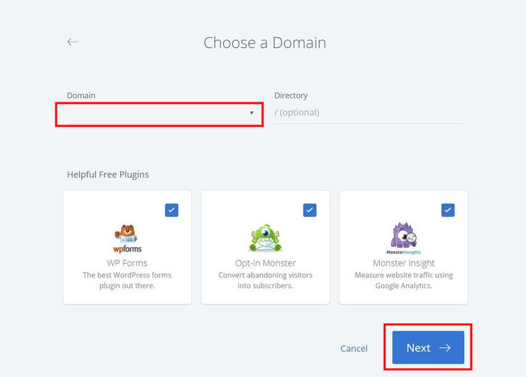 Alegeți Bluehost Domain