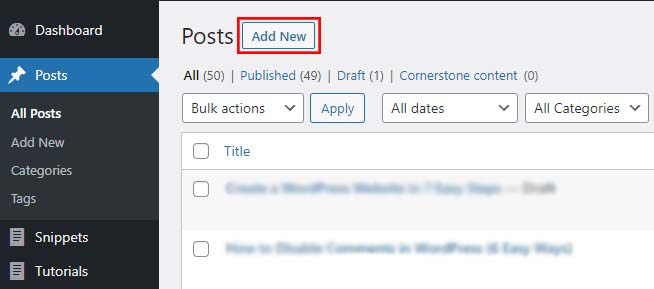 Adicionar novas postagens do WordPress