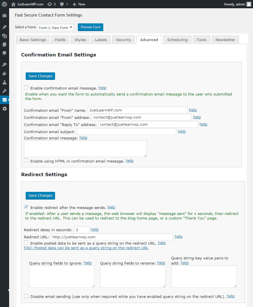 Impostazioni e-mail di conferma del modulo di contatto rapido e sicuro