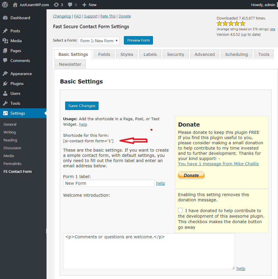 Modulo di contatto rapido e sicuro - Aggiungi nuovo modulo