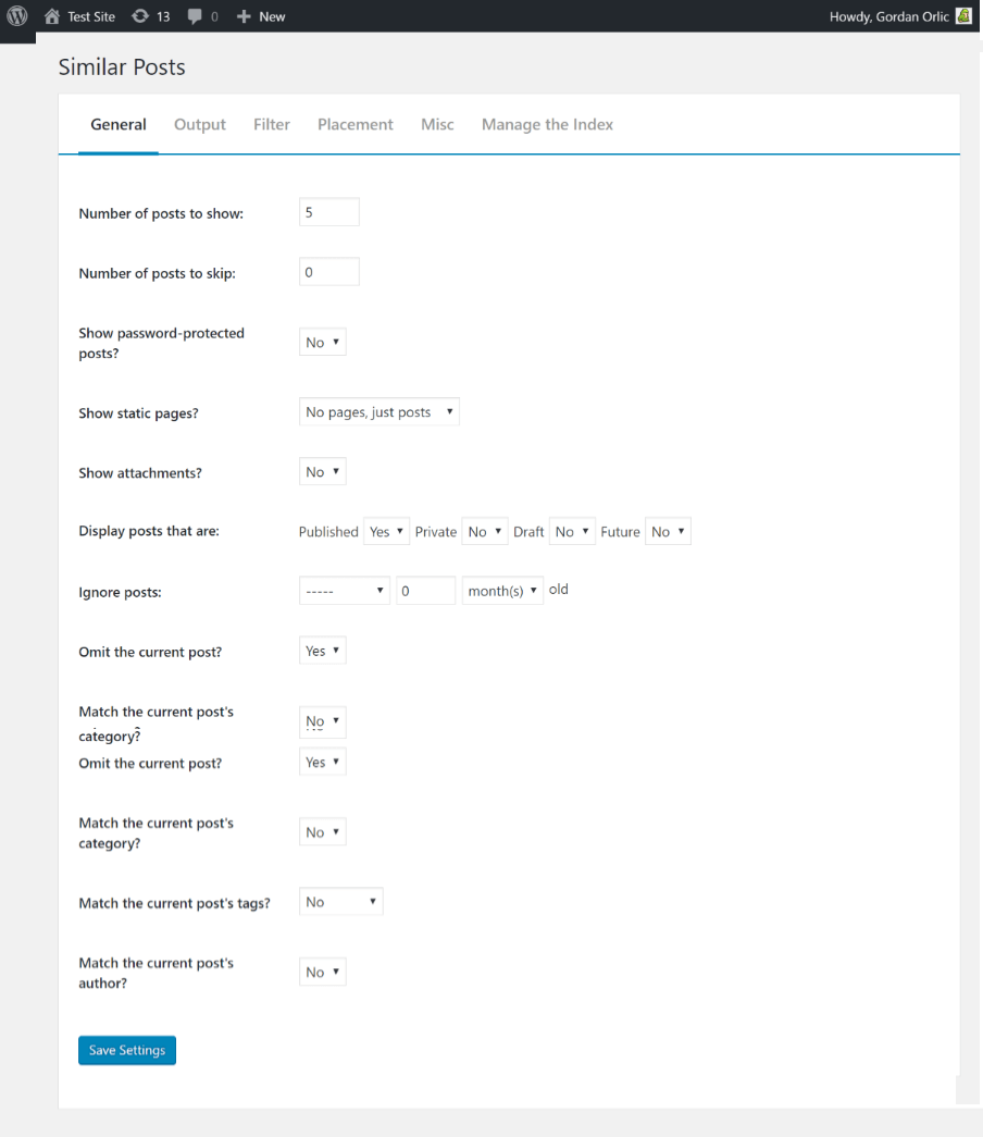 Configuración del complemento de publicaciones similares