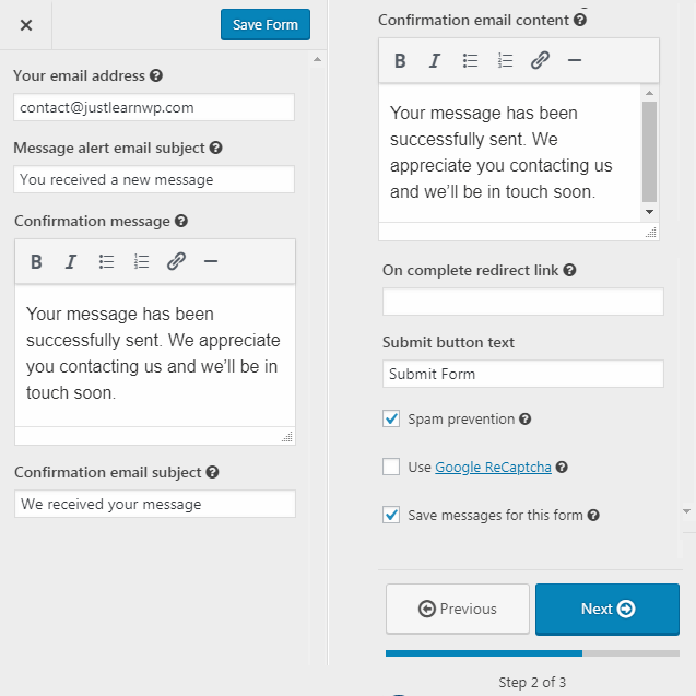 happyforms 确认邮件设置