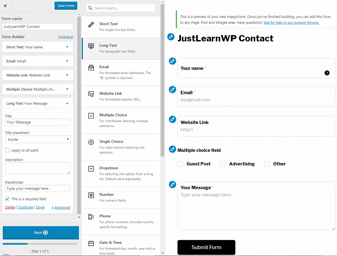 happyforms erstellt ein neues Formular