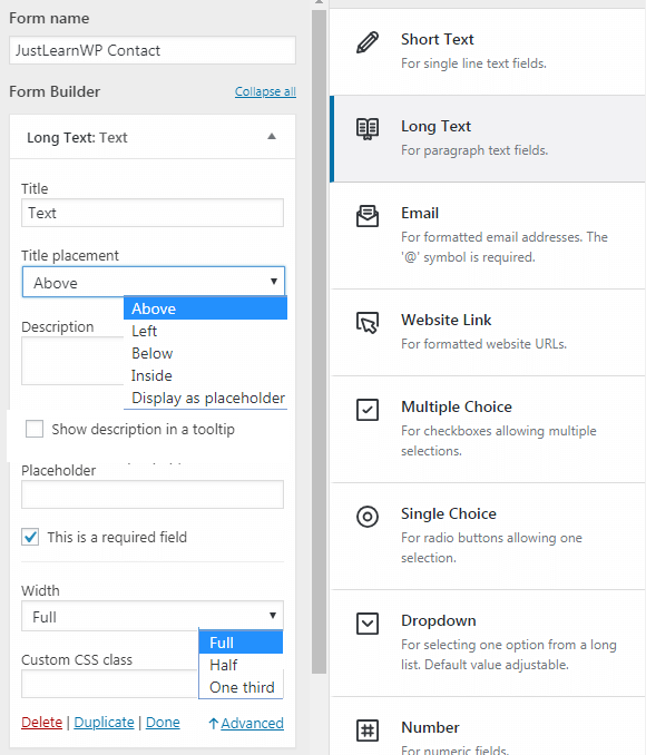 شكل Happyforms خيارات الحقول