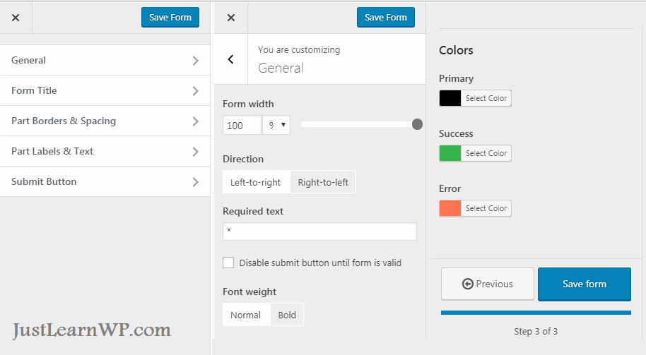 Happyforms إعدادات الشكل النهائي