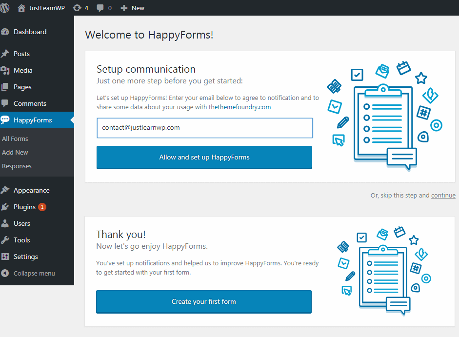 écran de bienvenue happyforms