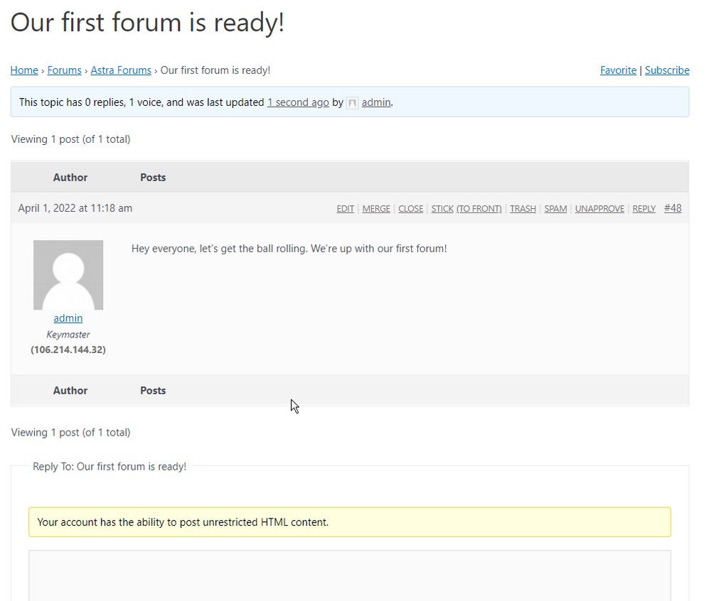 Erster Forum-Screenshot mit bbPress