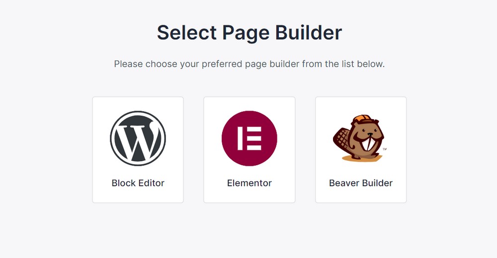 Sélectionnez le constructeur de page préparé