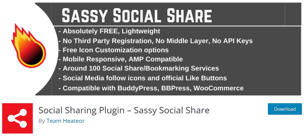 البرنامج المساعد Sassy Social Share WordPress