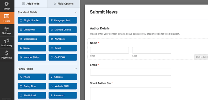 Edit post submission form