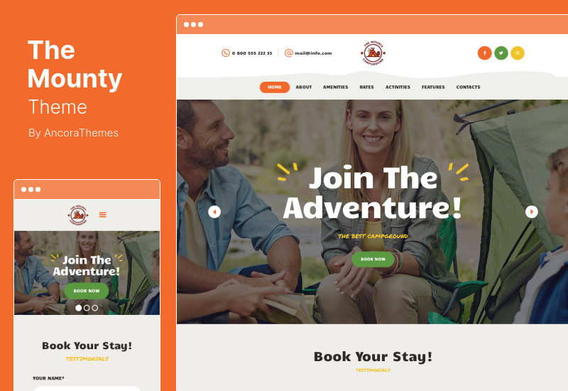 ธีม Mounty - แคมป์ปิ้งสำหรับเด็กแคมป์ปิ้ง WordPress Theme