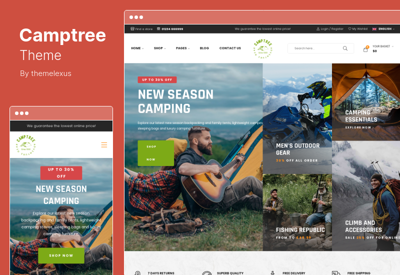 Thème Camptree - Thème WooCommerce Elementor pour équipement de camping en plein air